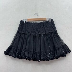 Rachael & Chloe Women’s Large Mini Skirt Black Lace Sequin Stretch Lined